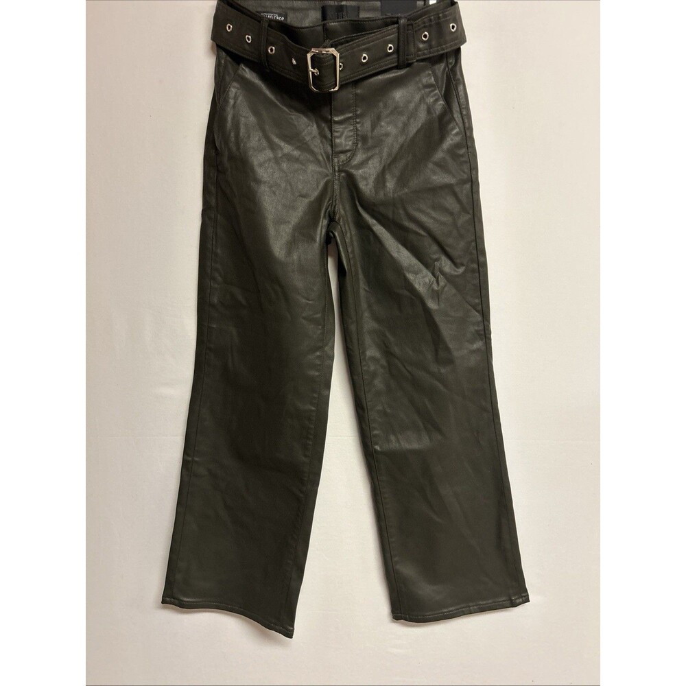 White House Black Market Women 00 Cropped Pants Green Belted Wide Leg NWT